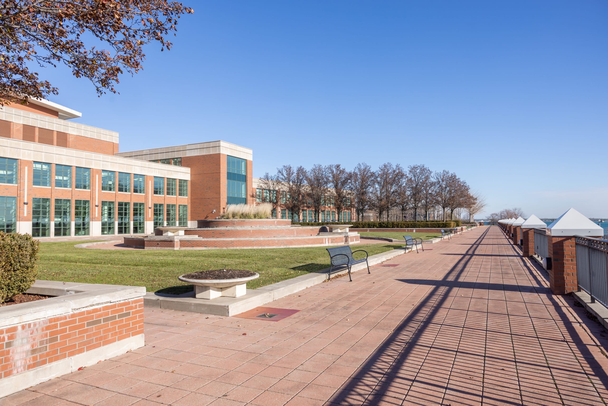 Riverfront garden walkway along the Detroit river at The Icon event space.